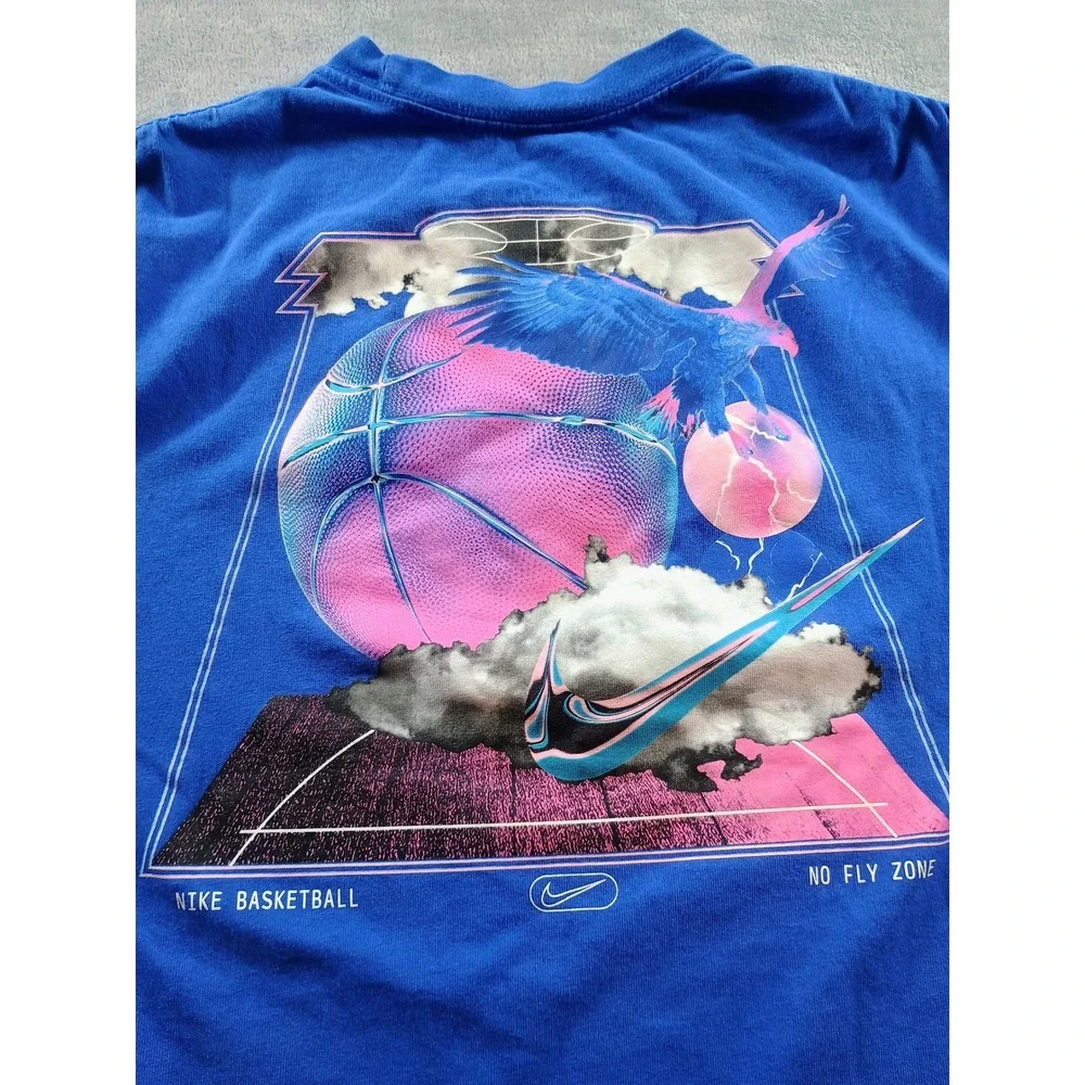 Nike Kids Basketball No Fly Zone Graphic‎ Tee Blue Small Loose Fit Short Sleeve